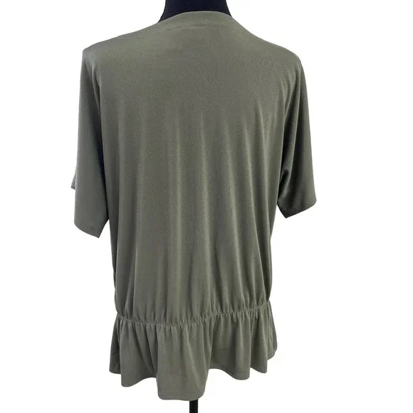 Chico's Easy Wear Short Sleeve Peplum Top Green 16 - Picture 2 of 8